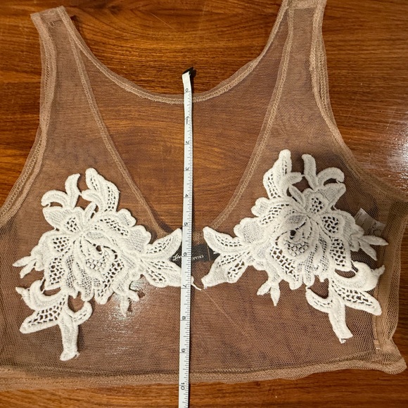 For Love + Lemons Nude Mesh Bralette with White floral appliqués Medium - Picture 7 of 7